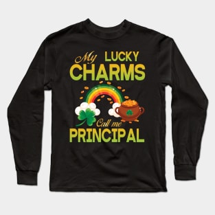 St Patrick Gold Shamrocks My Lucky Charms Call Me Principal Long Sleeve T-Shirt